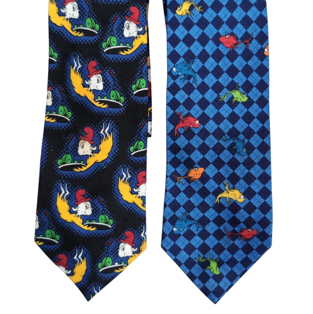 Dr Seuss Ties, Lot Of 2, Green Eggs And Ham & One Fish Two Fish